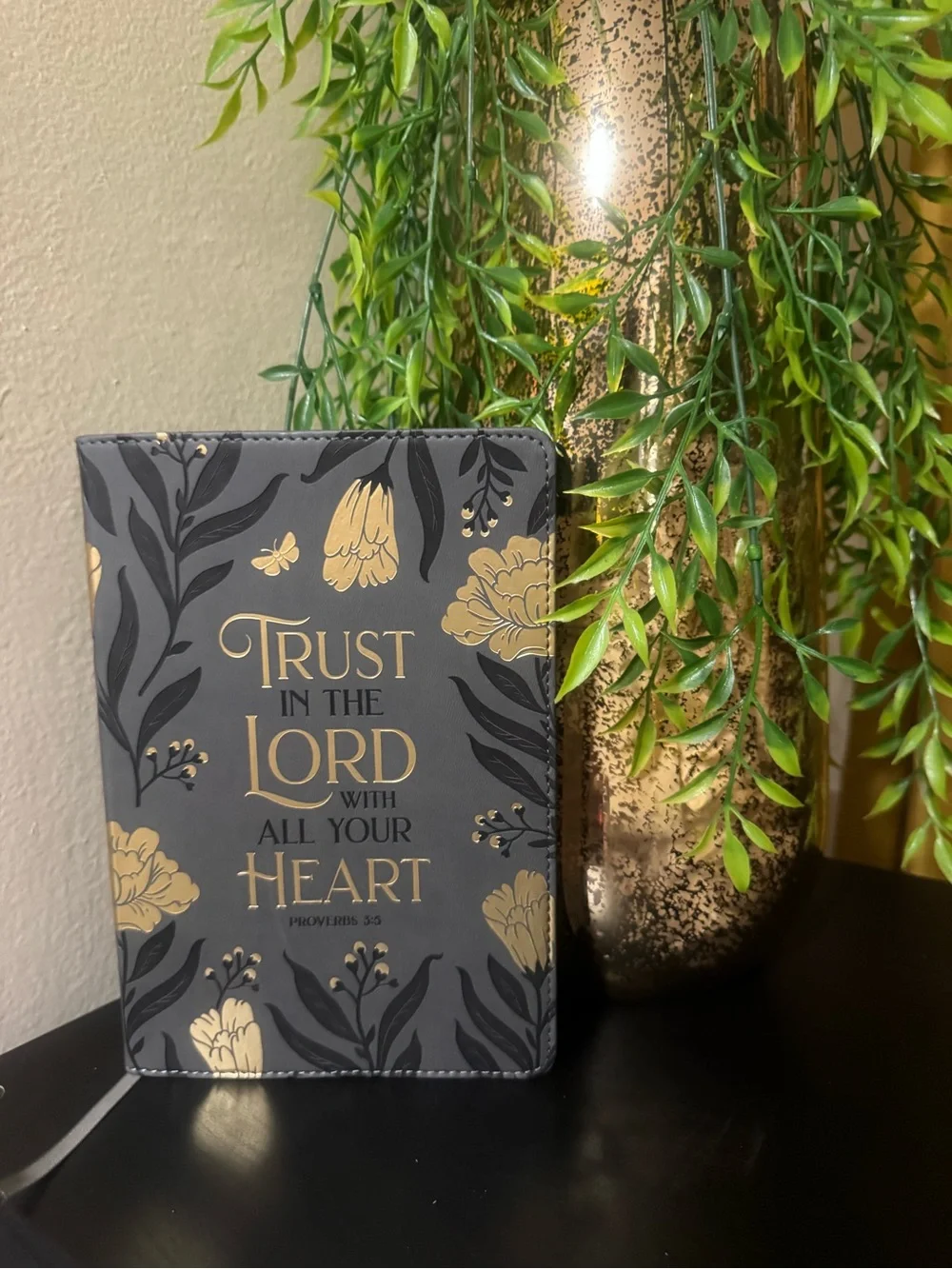 Inspirational embossed Journal - Gray with Gold Floral Design
